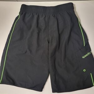 Speedos Men's Swim Trunks, Black / Green Trim Design, Size XL‎